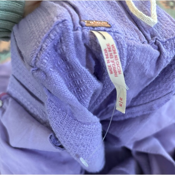 Free People Banita Pant Set Linen Cotton Split Top Wide Leg High-Waisted Purple - Picture 11 of 12